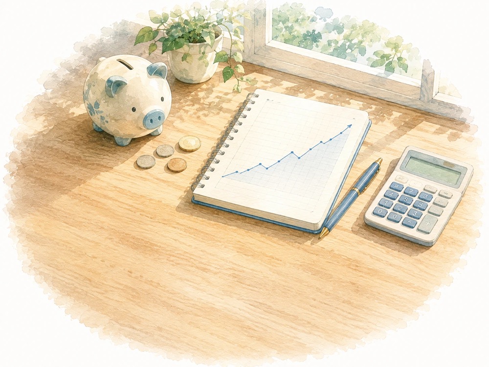 貯金箱とグラフのイラスト