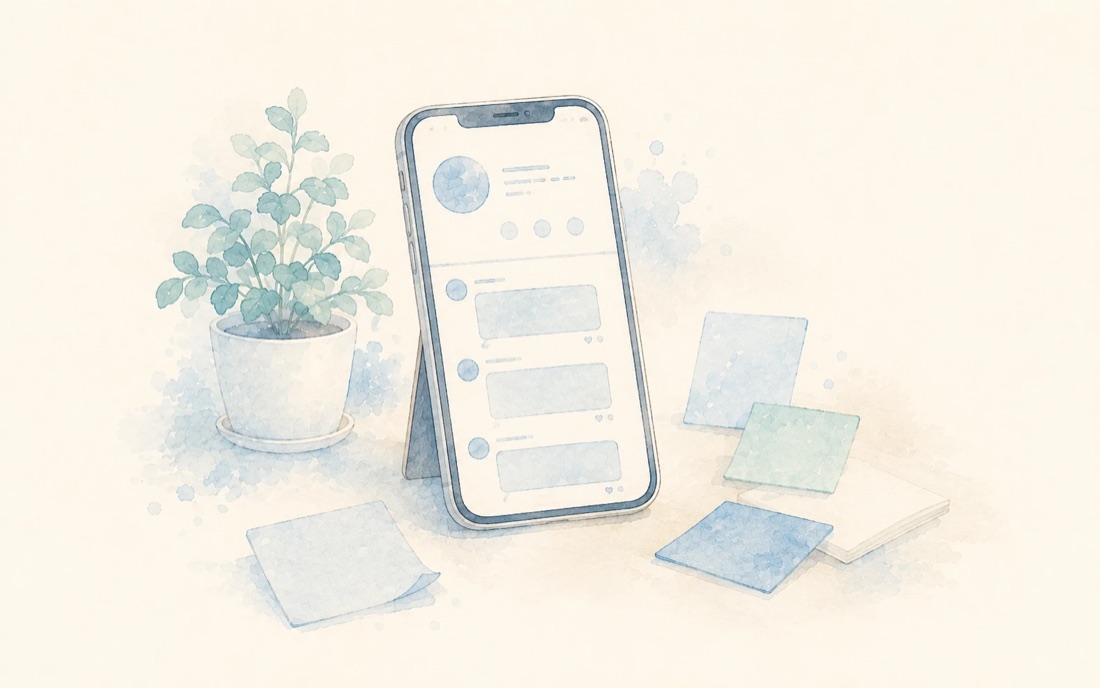 スマートフォンに表示されたSNSプロフィール画面